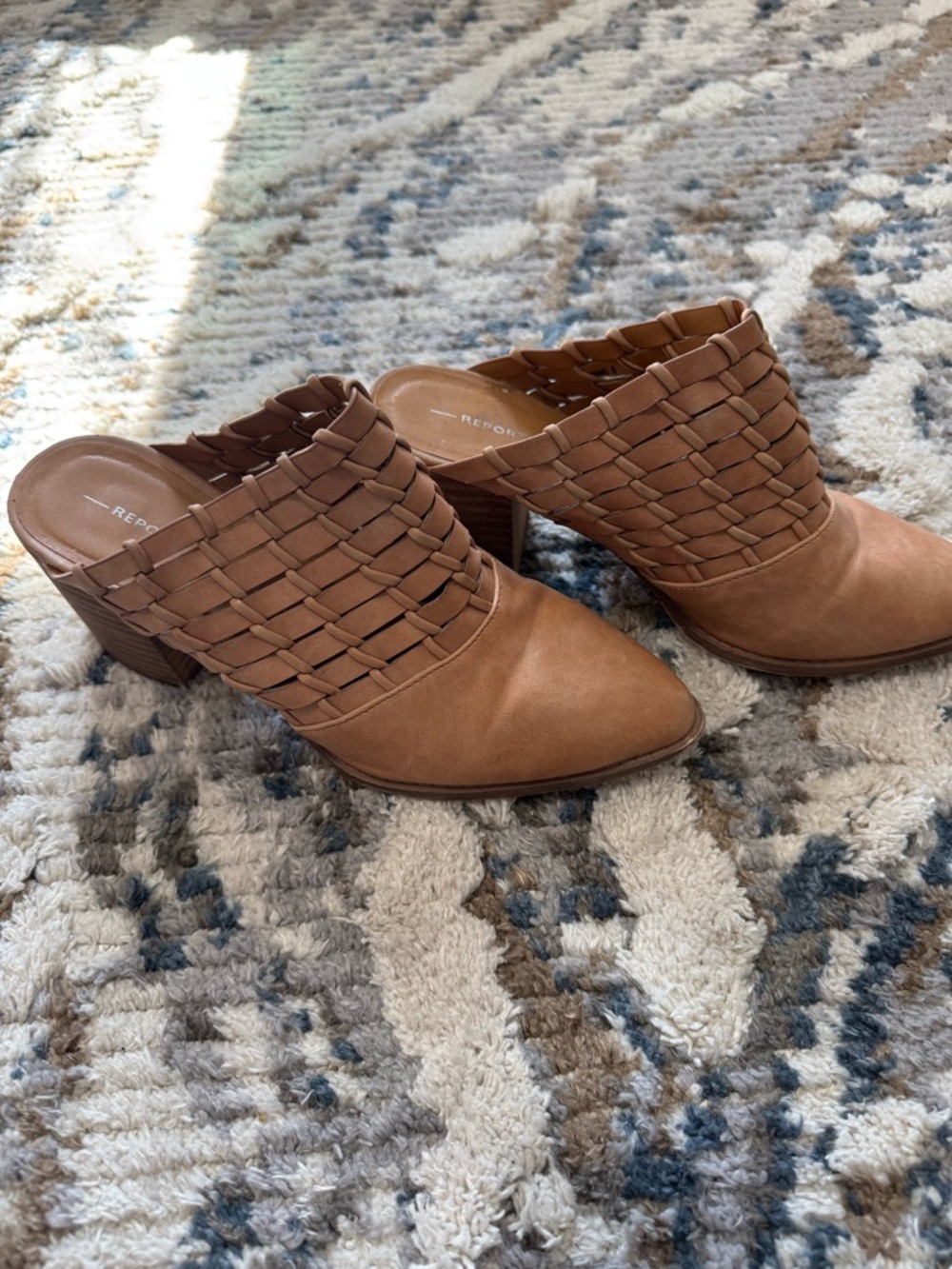Report Woven Leather Mule in Cognac Brown